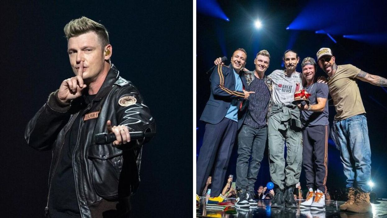 Nick Carter. Right: The Backstreet Boys.