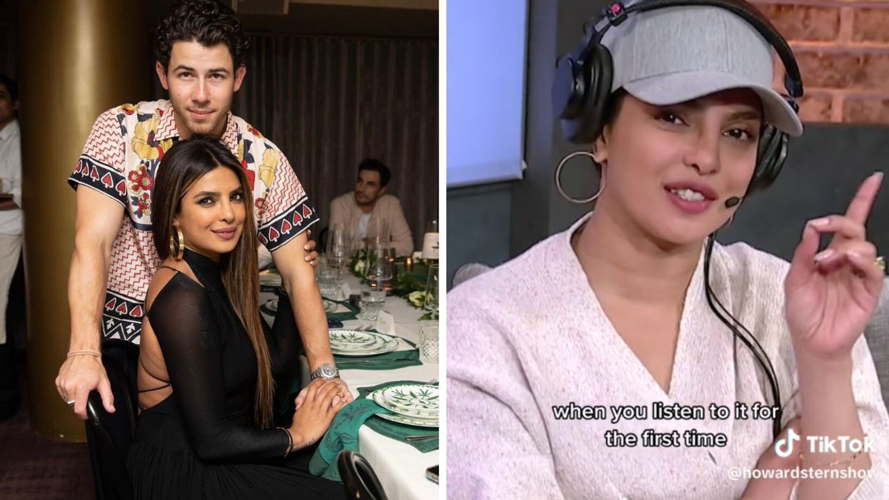 Nick Jonas and Priyanka Chopra. Right: Priyanka Chopra on "Howard Stern Show."