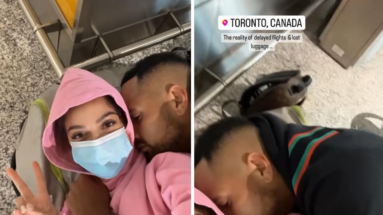 Nick Kyrgios and Costeen Hatzi stuck at Toronto's Pearson Airport.