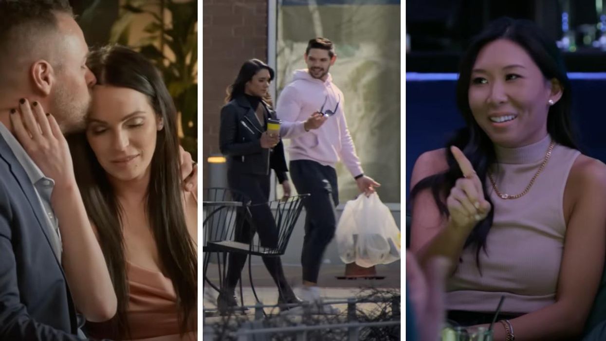 Nick Thompson and Danielle Ruhl in "Love Is Blind." Middle: Deepti Vempati and Kyle Abrams. Right: Natalie Lee.