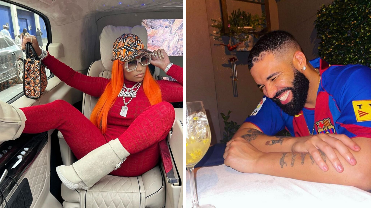 Nicki Minaj. Right: Drake.