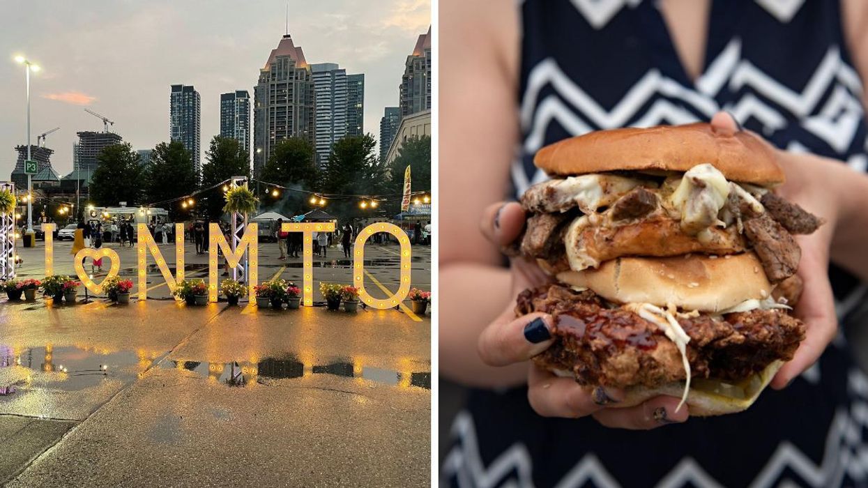 Night Market Toronto. Right: Sandwich from The Smoke Stop BBQ.