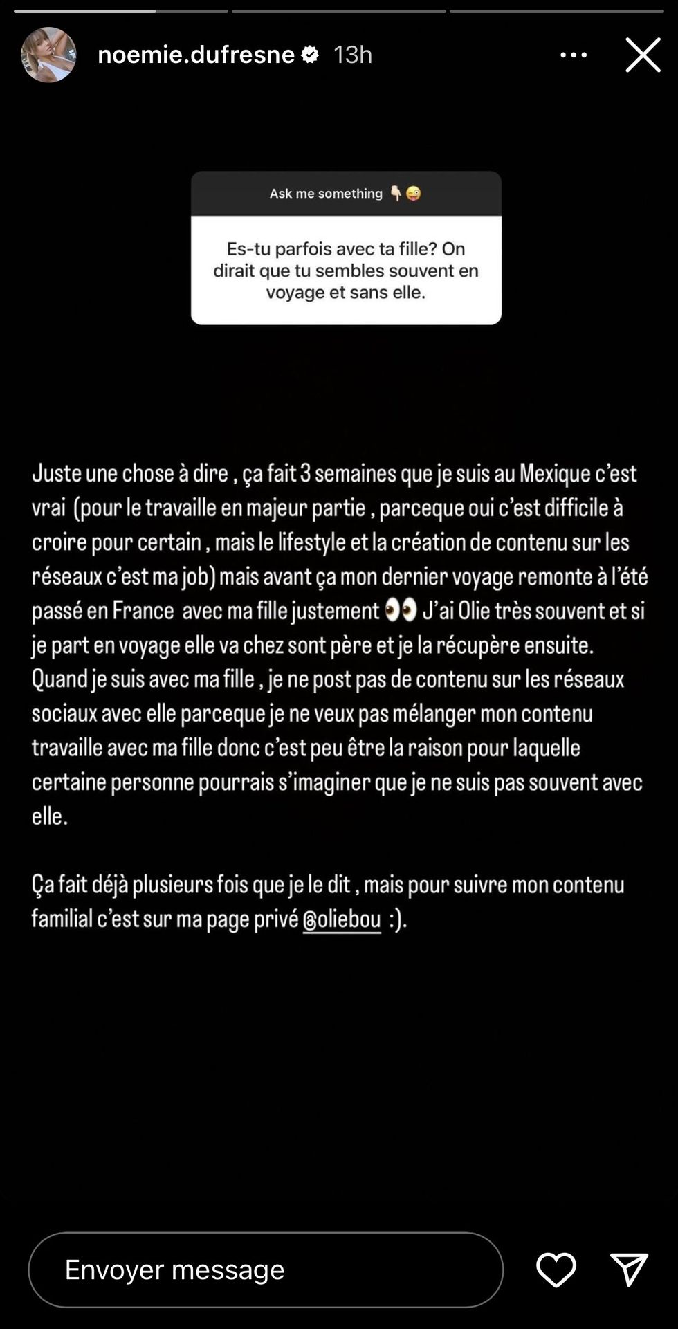 No\u00e9mie Dufresne parle de sa fille.