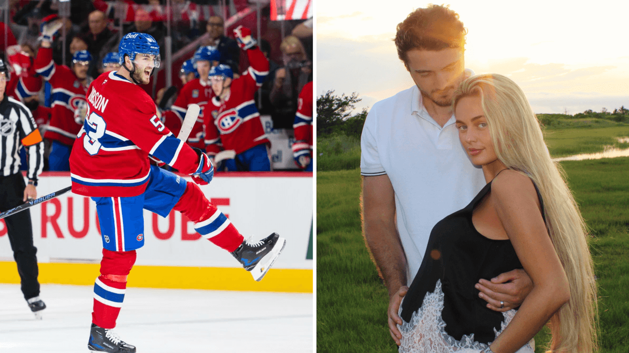 Noah Dobson des Canadiens de Montréal. Droite : Noah Dobson et son épouse Alexa Dobson.