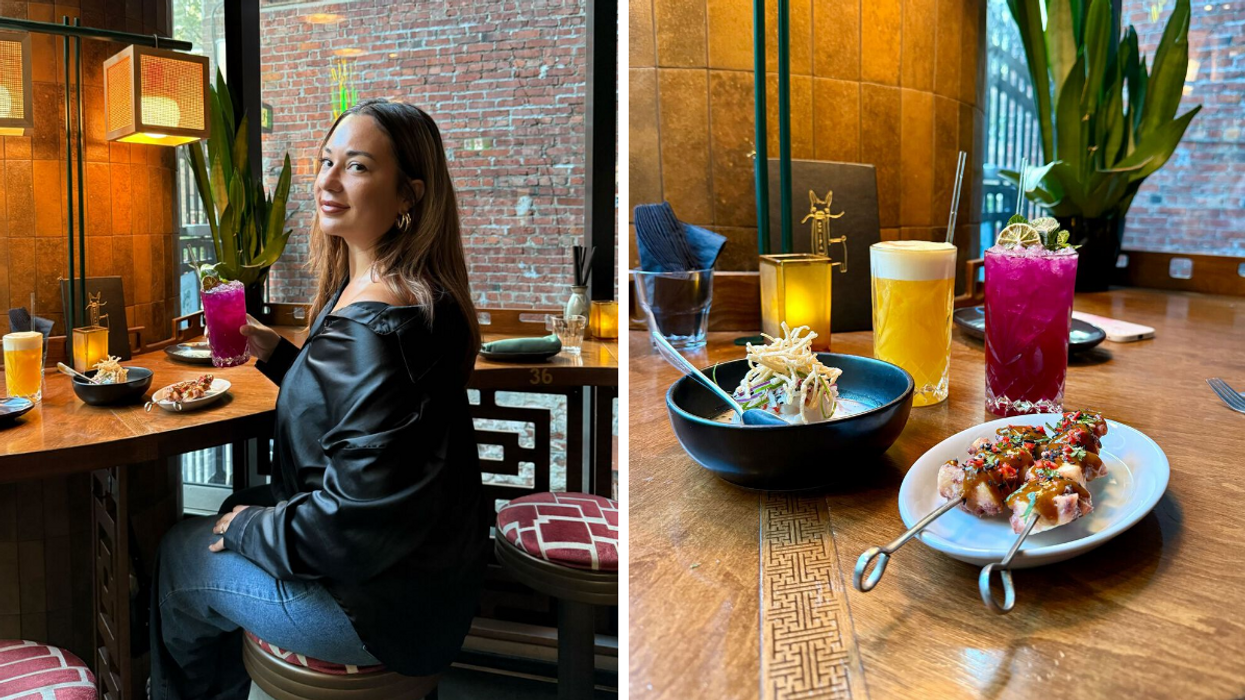 Noémi au restaurant Chifa à Montréal. Droite : Les plats du restaurant chinois-péruvien Chifa.