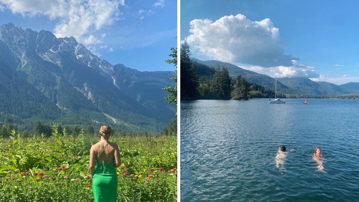 North arm farm in Pemberton. Right: Lake in Whistler.