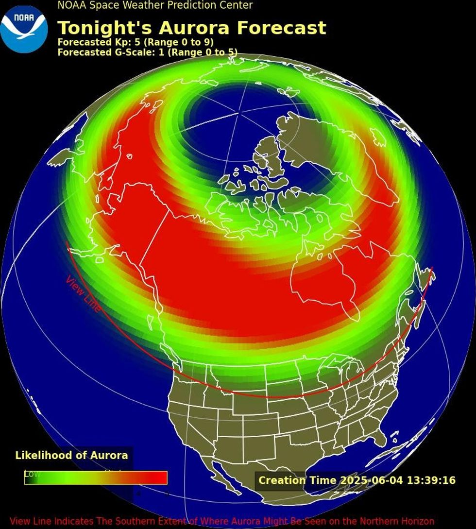 northern lights forecast map of canada and the us
