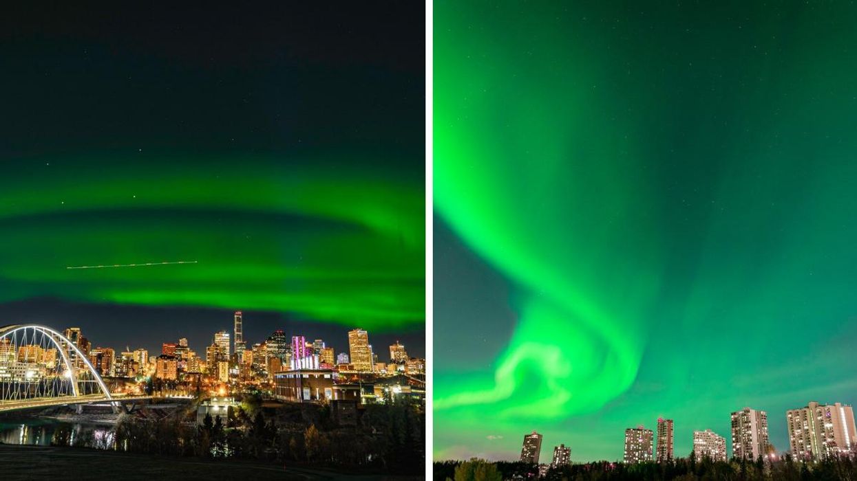 Northern lights in the sky above the city of Edmonton.