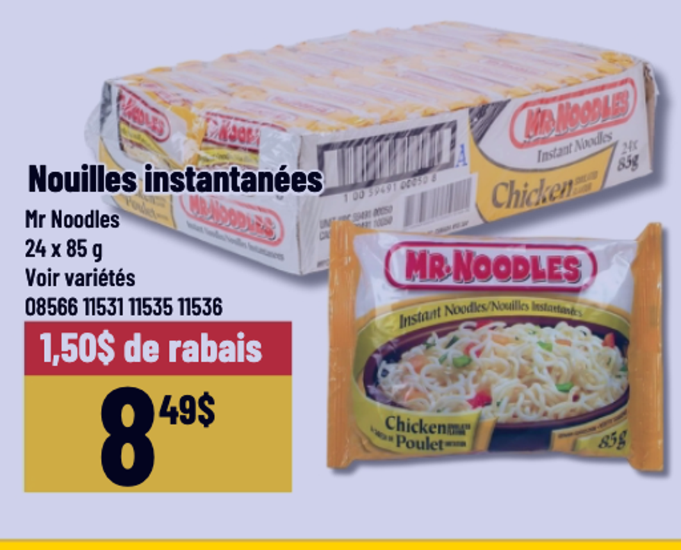 Nouilles instantan\u00e9es Mr. Noodles dans la circulaire du Mayrand.