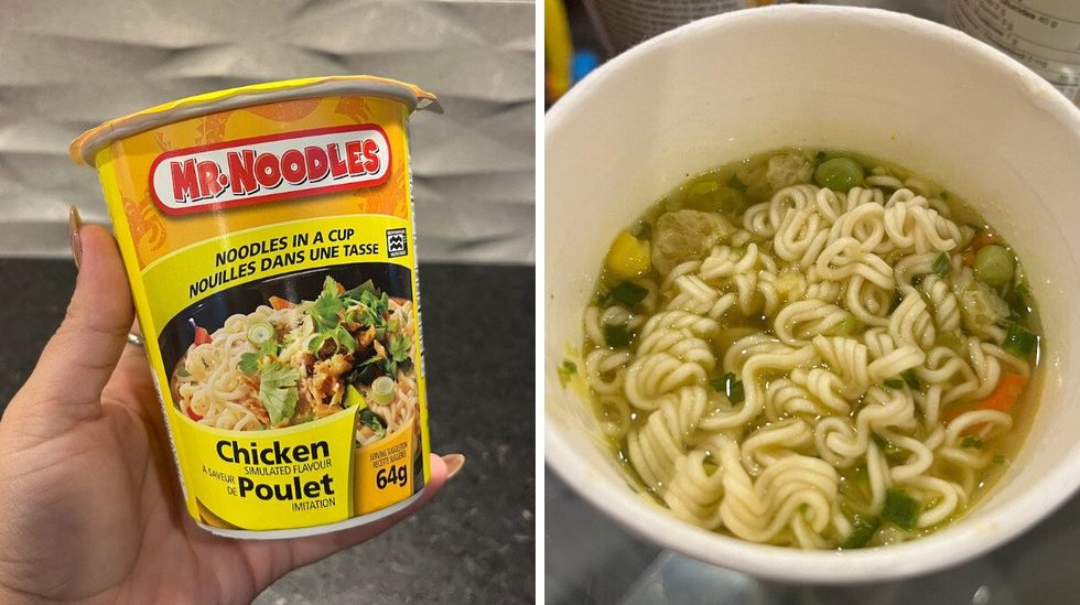 Nouilles ramen de la marque Mr.Noodles \u00e0 saveur de poulet.