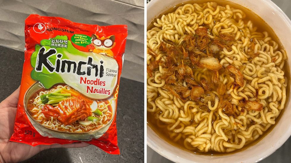 Nouilles ramen de la marque Nongshim : Kimchi Ramyun assaisonn\u00e9.