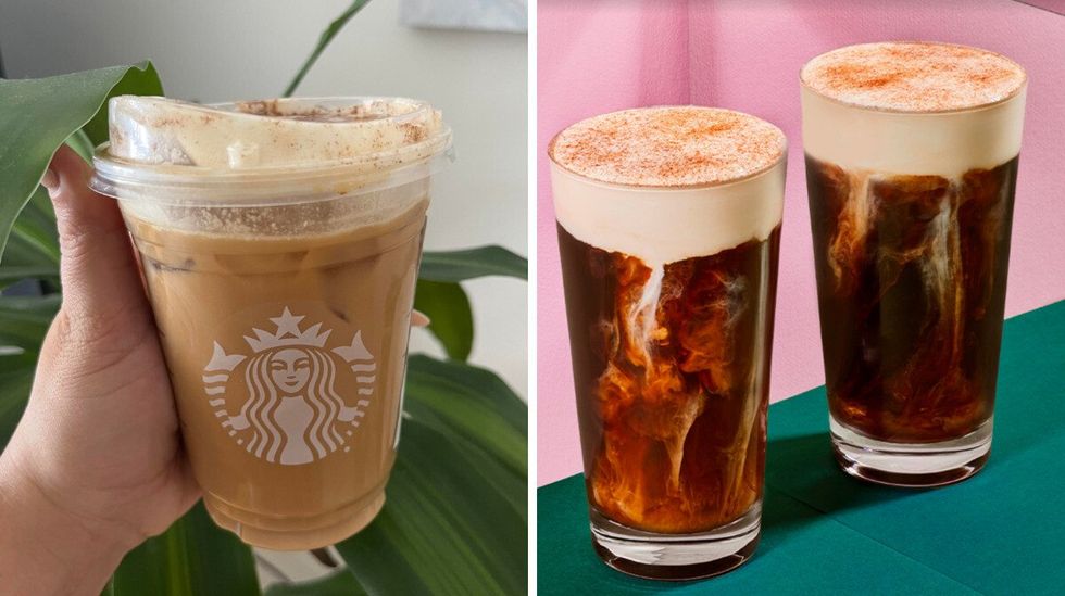 Nouveau caf\u00e9 infus\u00e9 \u00e0 froid avec cr\u00e8me de caramel \u00e0 la cannelle.