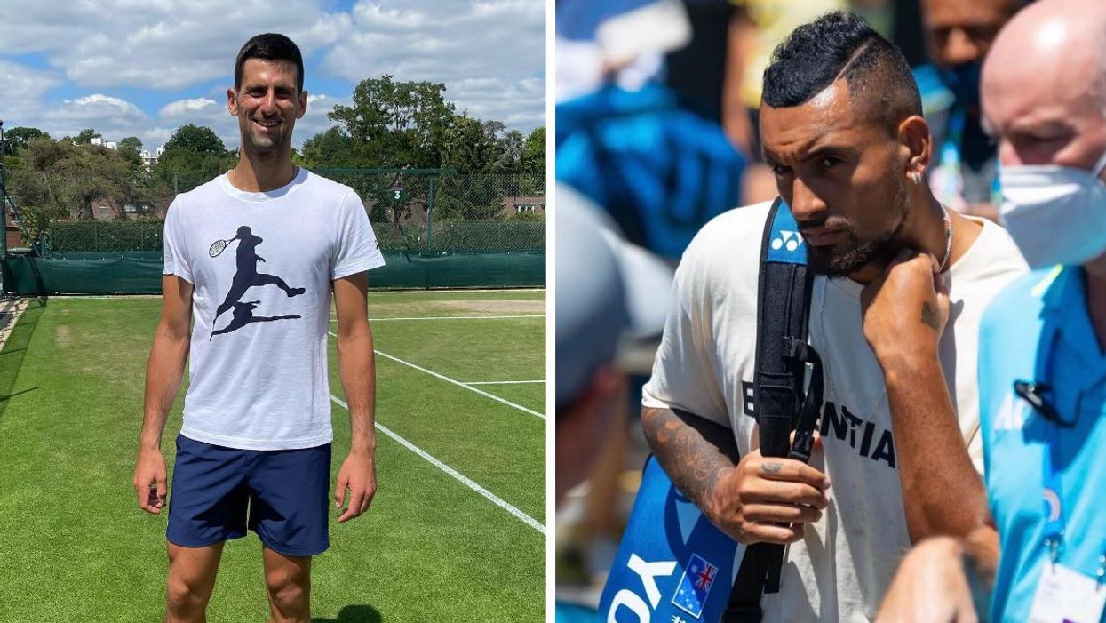 Novak Djokovic. Right: Nick Kyrgios.