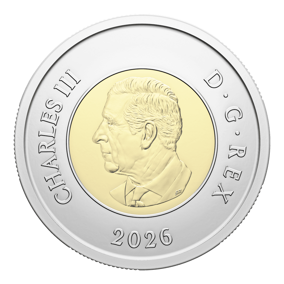 obverse of 2026 $2 50th Anniversary of the CN Tower Coin with king charles effigy
