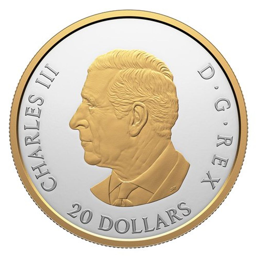 obverse side of animal portraits: polar bear coin with king charles effigy