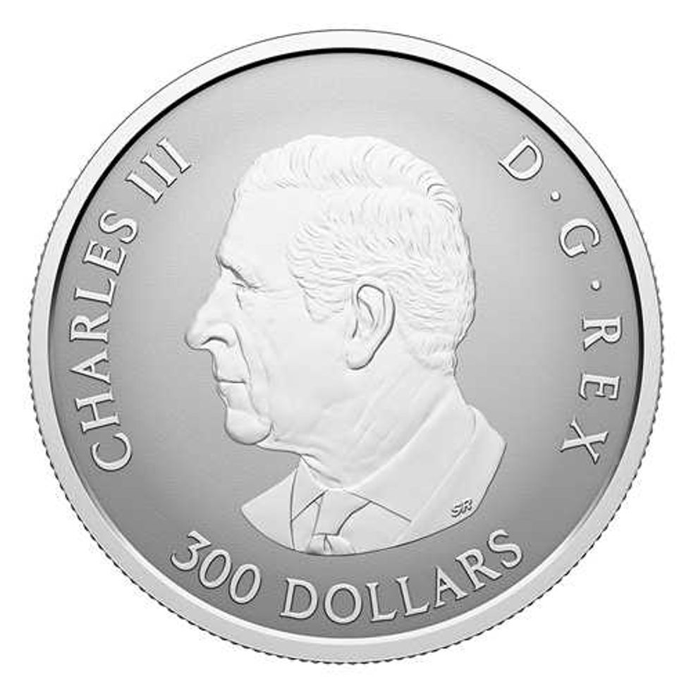 obverse side of Maple Leaf Forever 1 oz. Pure Platinum Coin with king charles effigy
