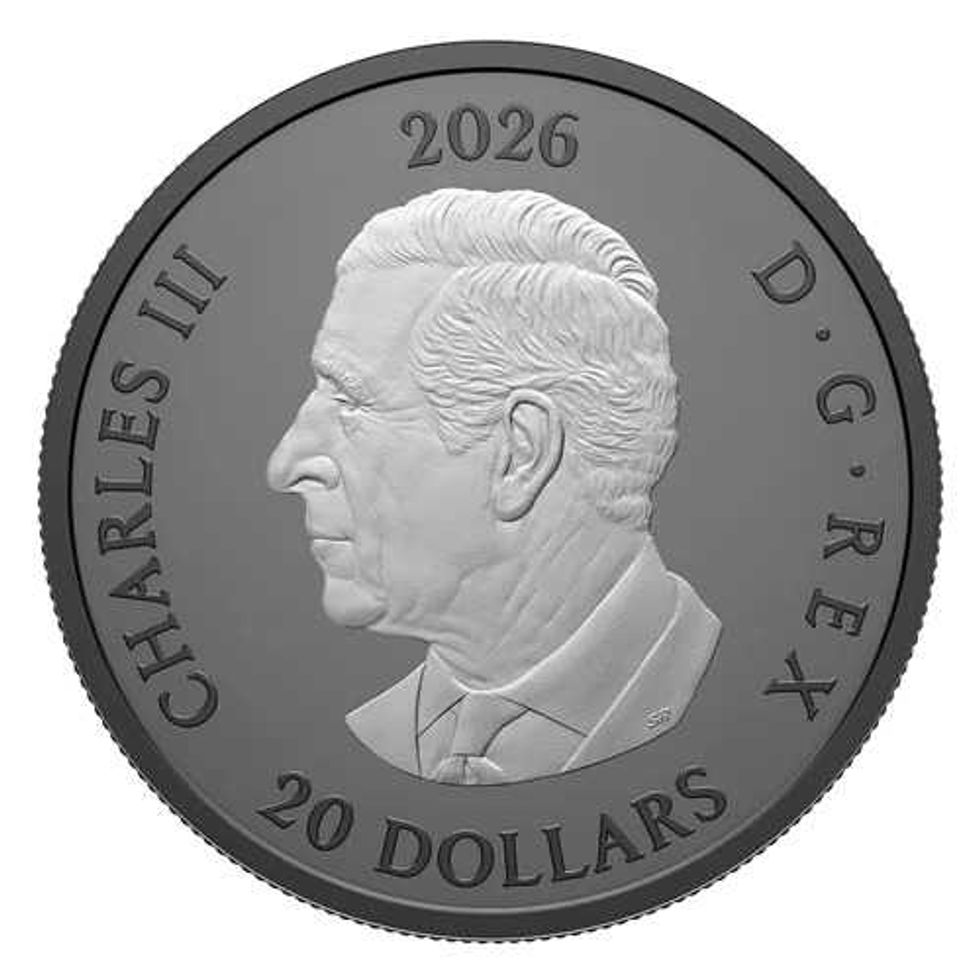obverse side of Triple Maple Fine Silver Coin with king charles effigy