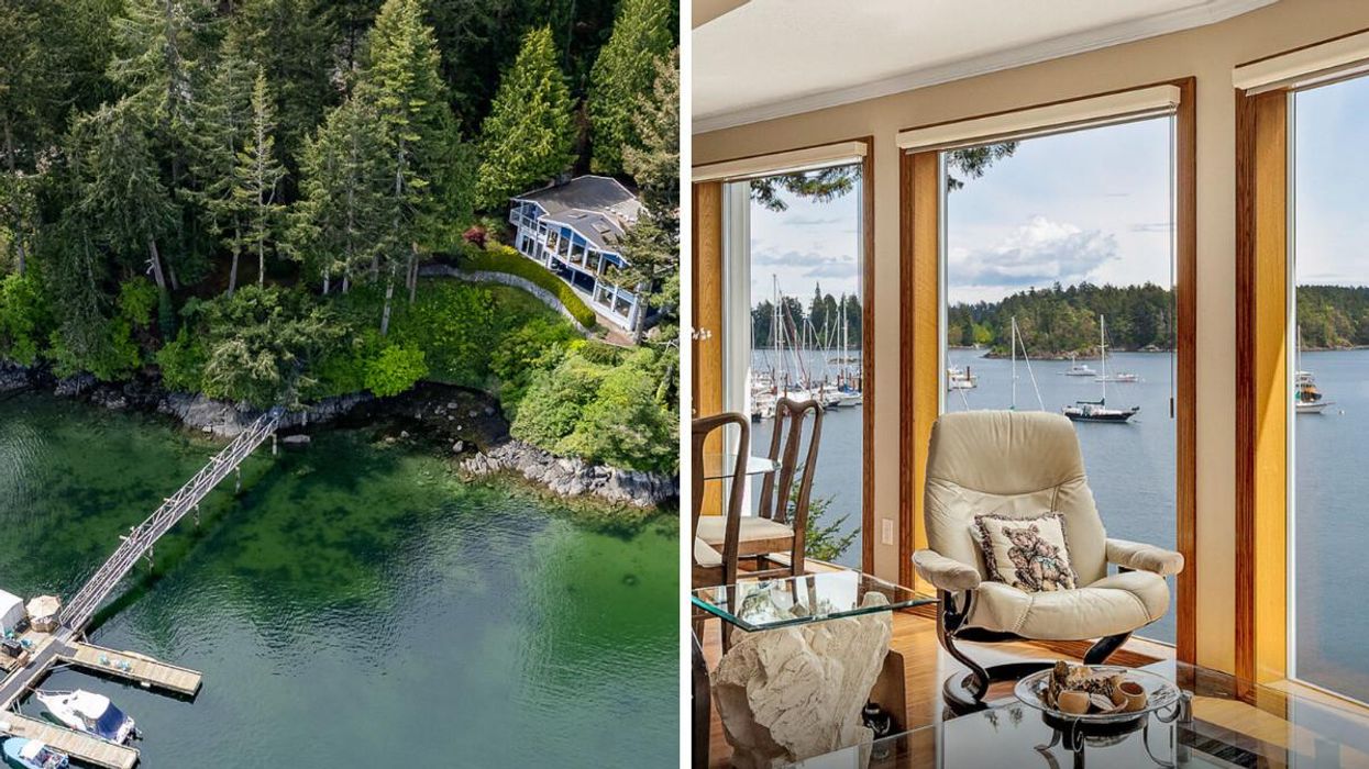 Ocean front home and cove. Right: Oceanfront views from the living room.