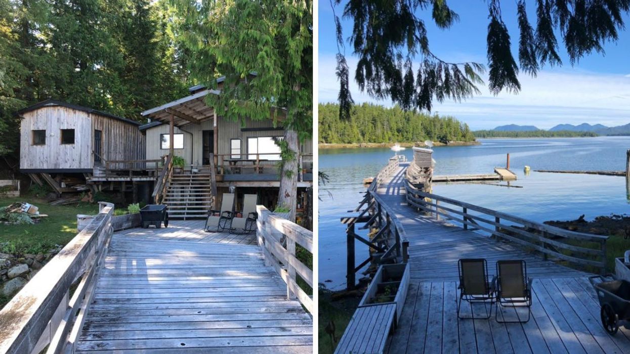 Oceanfront home. Right: Dock at the home.