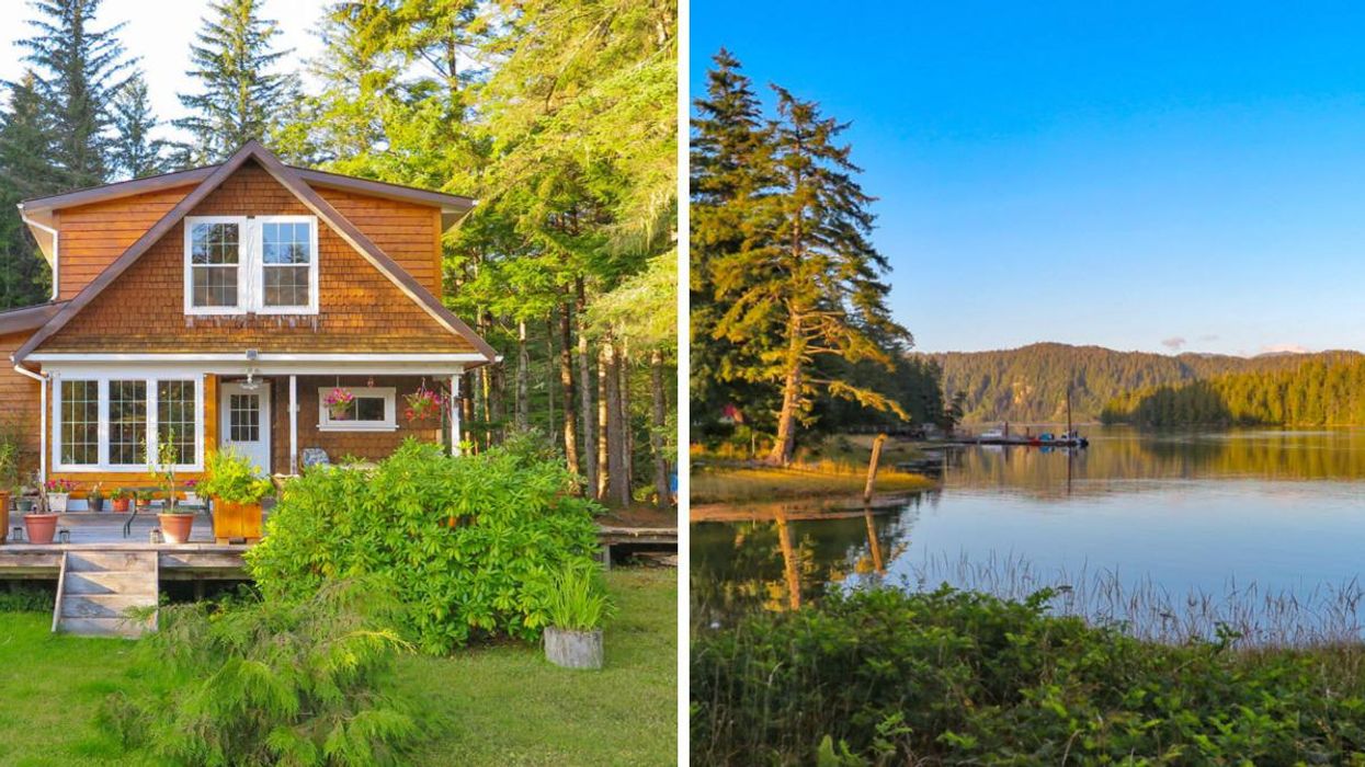Oceanfront home. Right: Views of the water from the home.