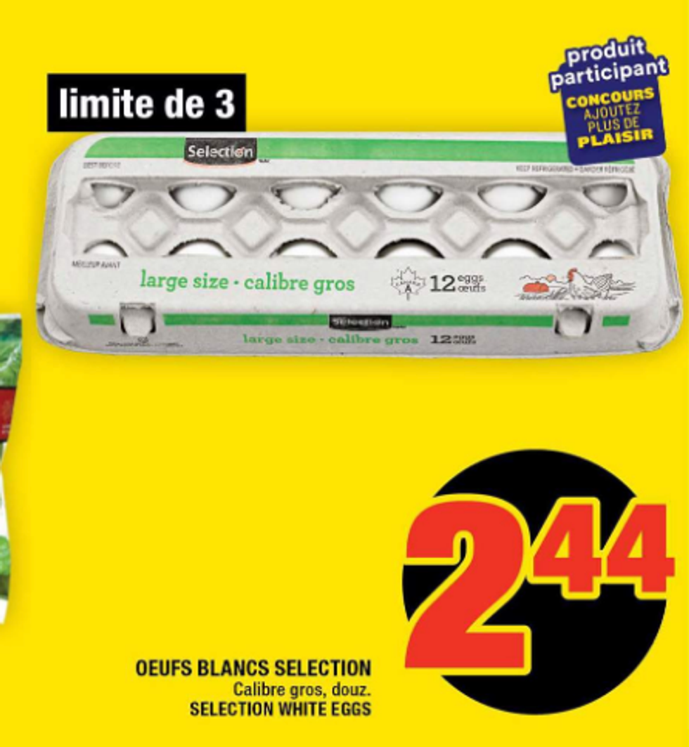 Oeufs blancs calibre gros.