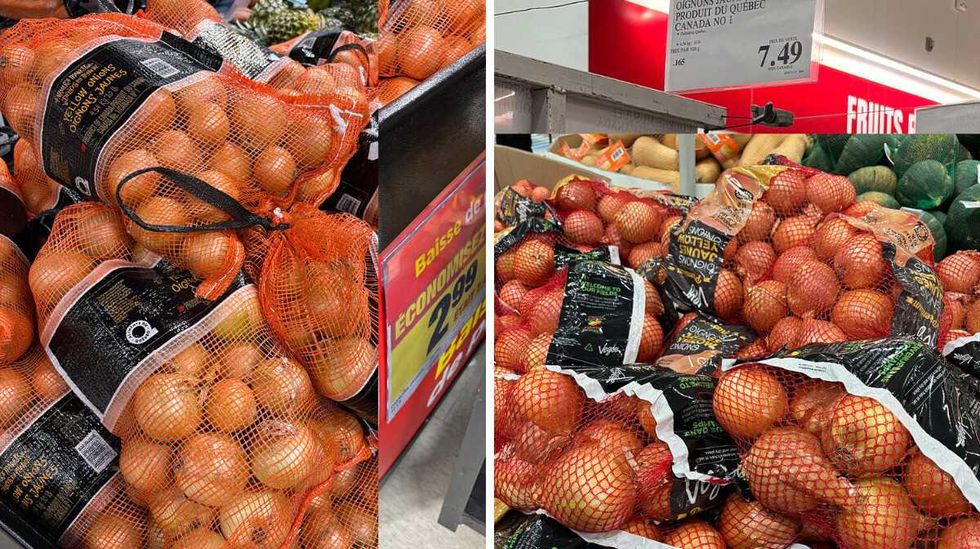 Oignons en vente au Maxi. Droite : Oignons en vente au Costco.