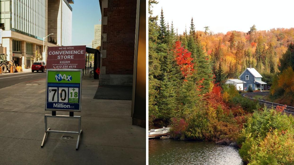 OLG sign. Right: House in Sault Ste. Marie.