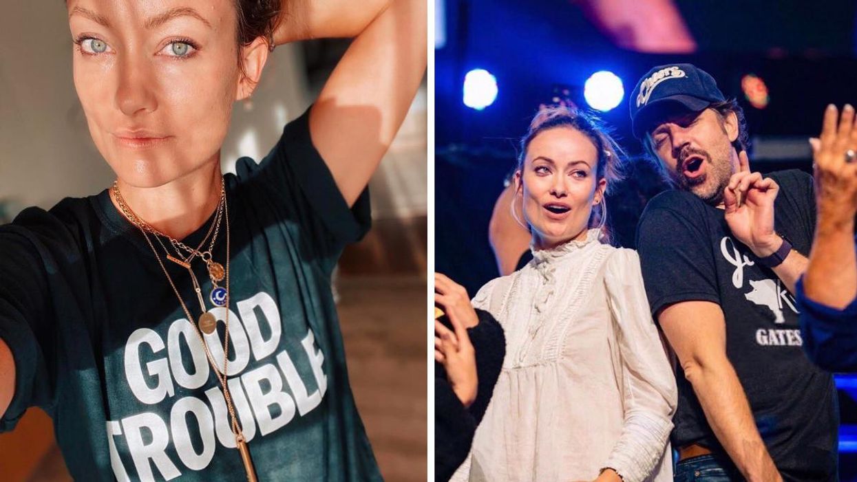 Olivia Wilde. Right: Olivia Wilde and Jason Sudeikis.