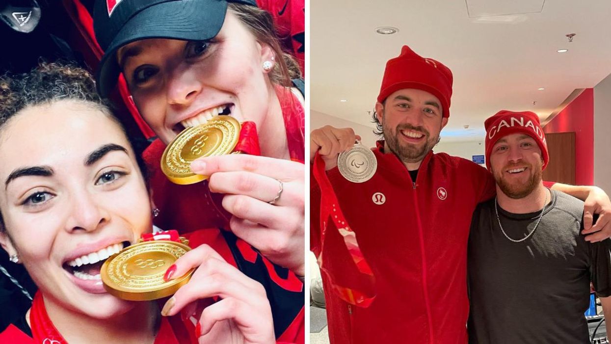 Olympians biting their medals. Paralympians showing their medals.