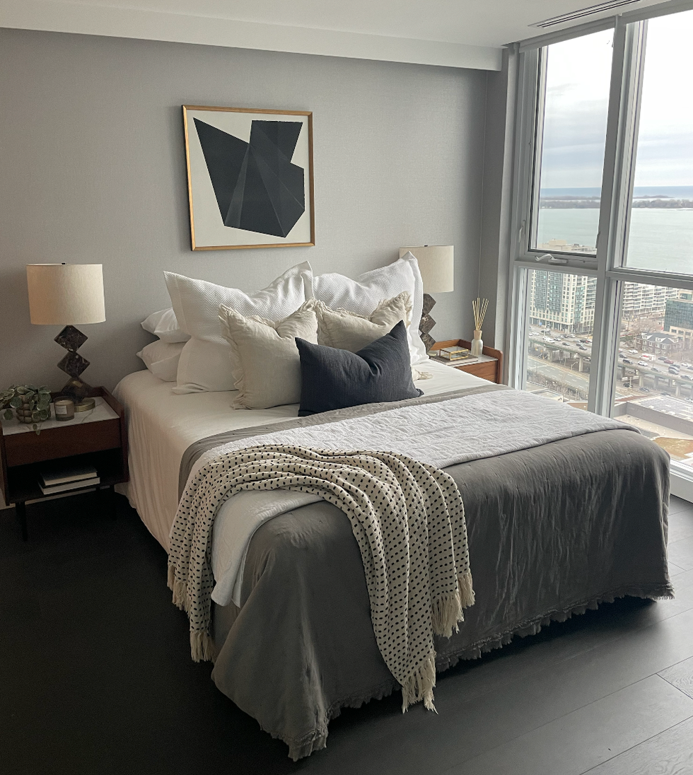 One of the bedrooms in the penthouse.