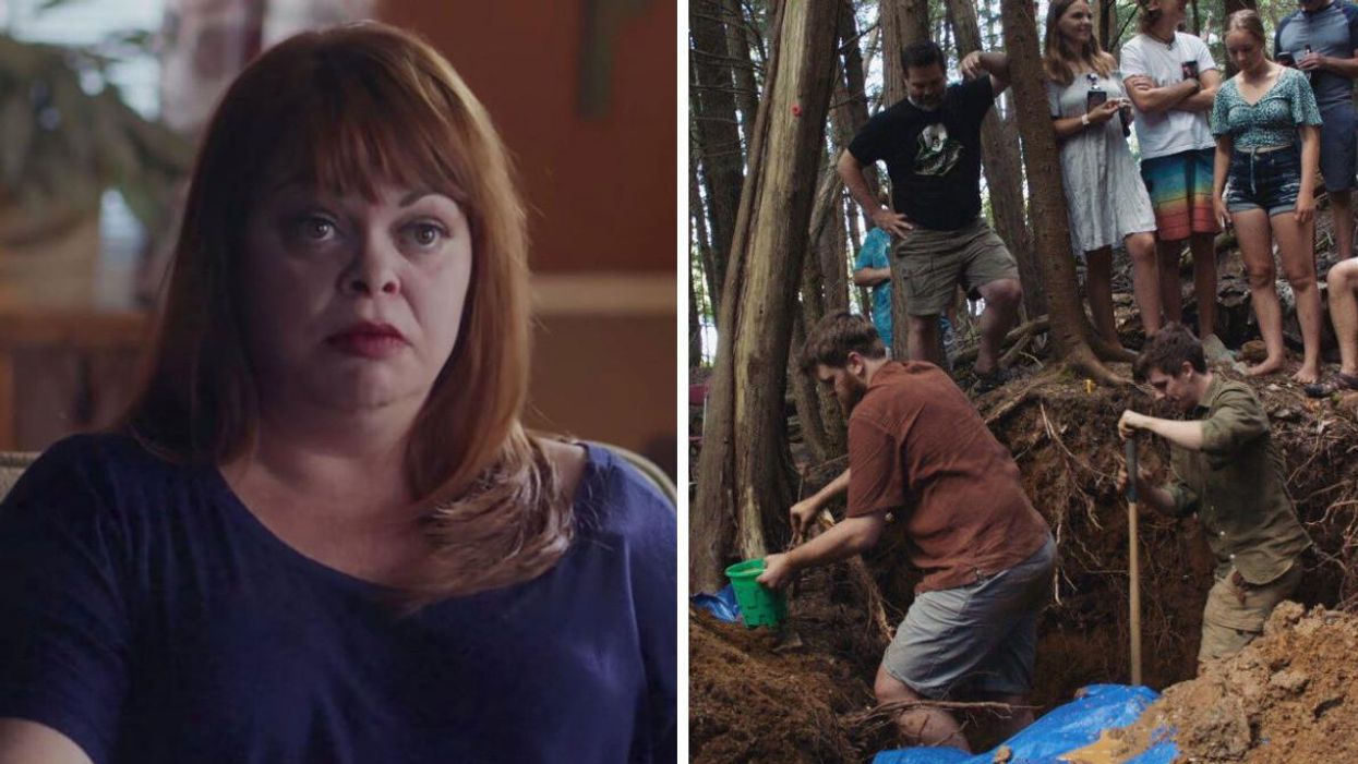 One of the internet sleuths from "Don't F**k With Cats: Hunting an Internet Killer". Right: A scene from "Heaven's Sake."