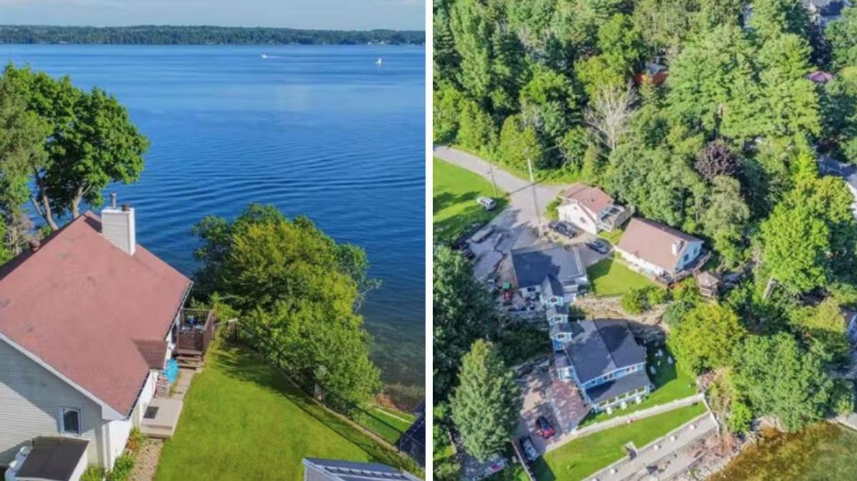 One of the two houses looking out over the river. Right: An aerial view of 245 Hudson Point Rd.
