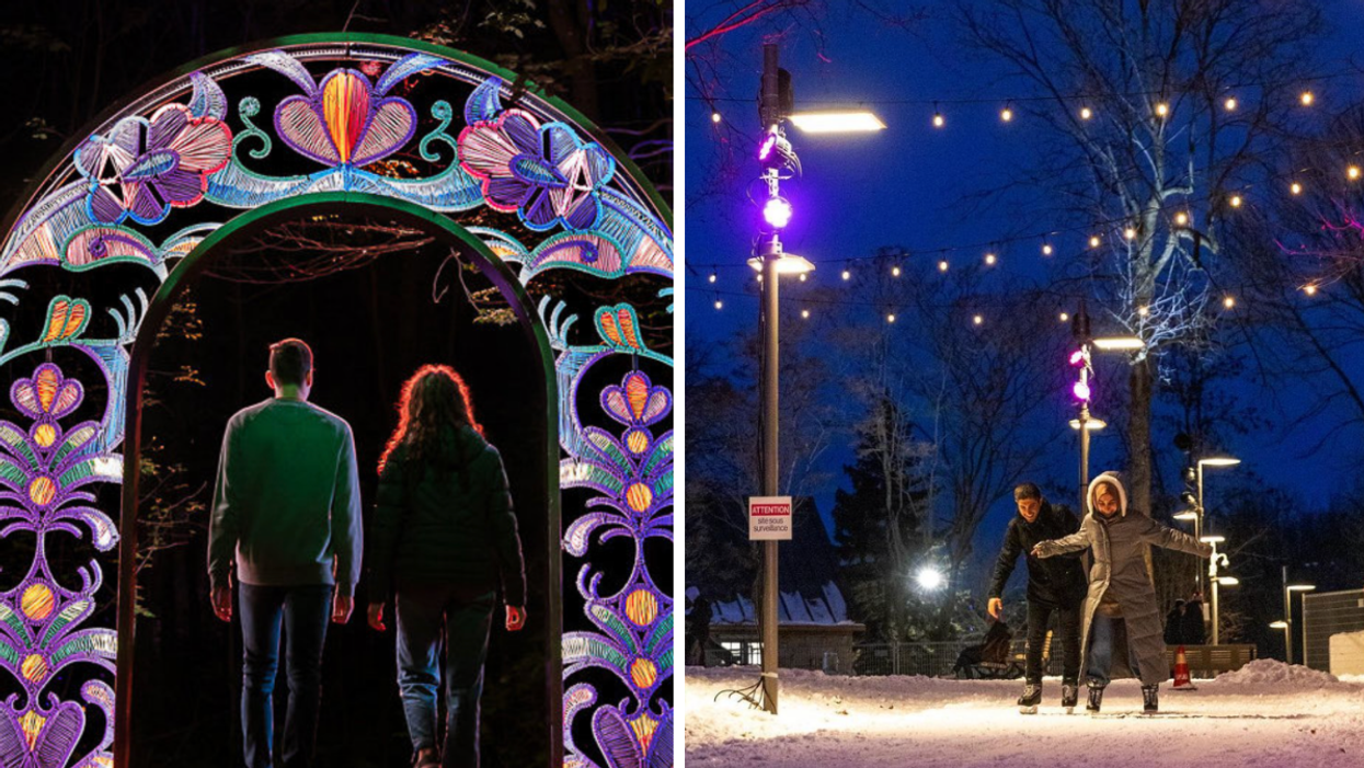 Onhwa' Lumina. Droite : Sentier des patineurs au Parc Jean-Drapeau.