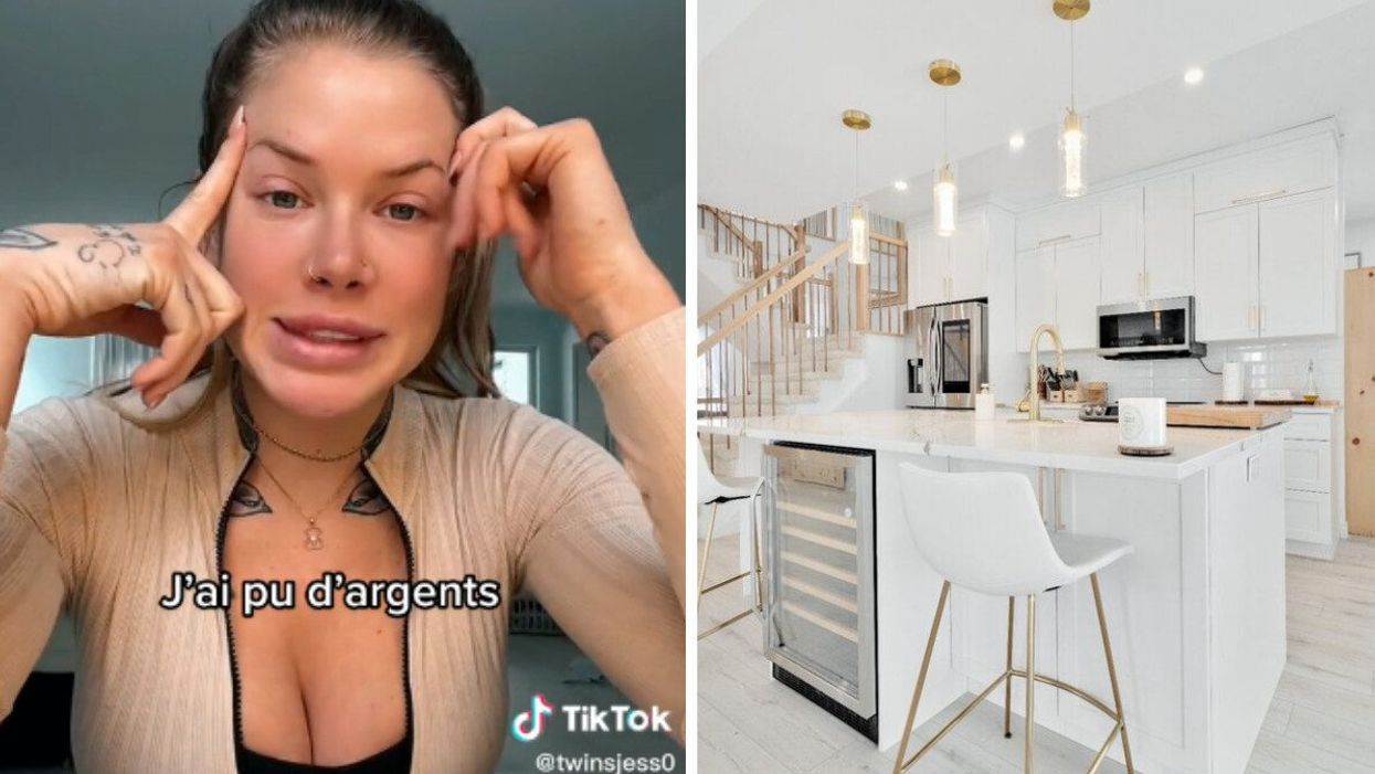 OnlyFans creator Jessica Massie on TikTok. Right: Kitchen in Jessica Massie's house that's for sale.