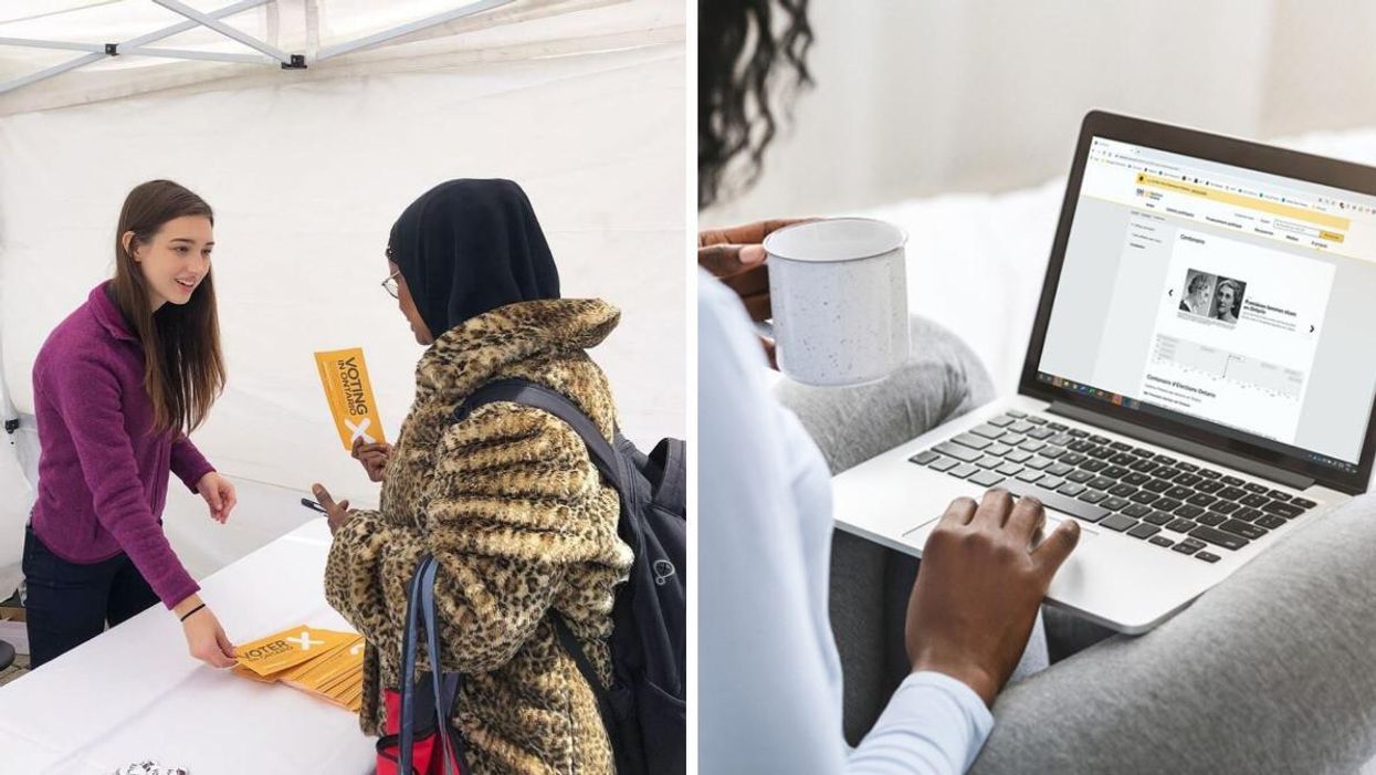 Ontario election worker. Right: Someone on the Elections Ontario website.