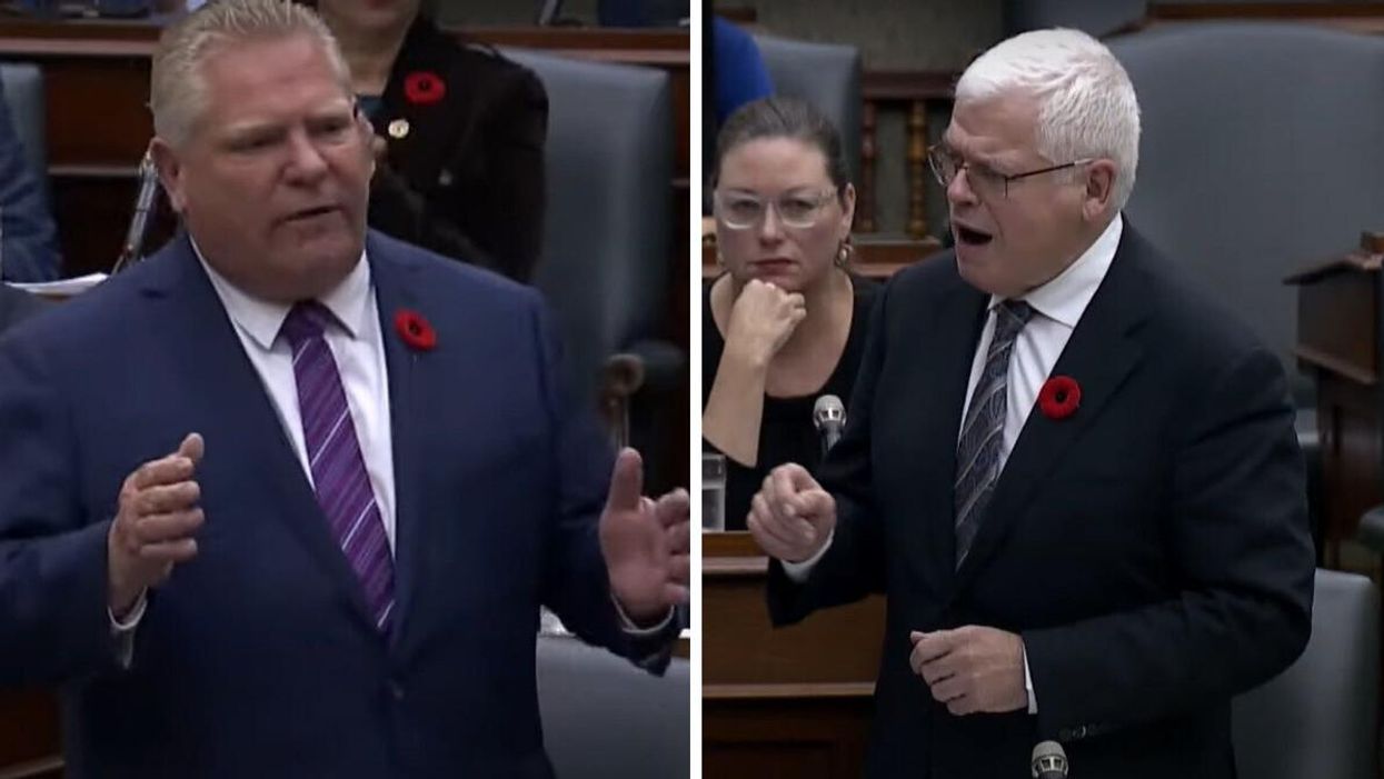 Ontario Premier Doug Ford. Right: Interim Ontario NDP Leader Peter Tabuns.
