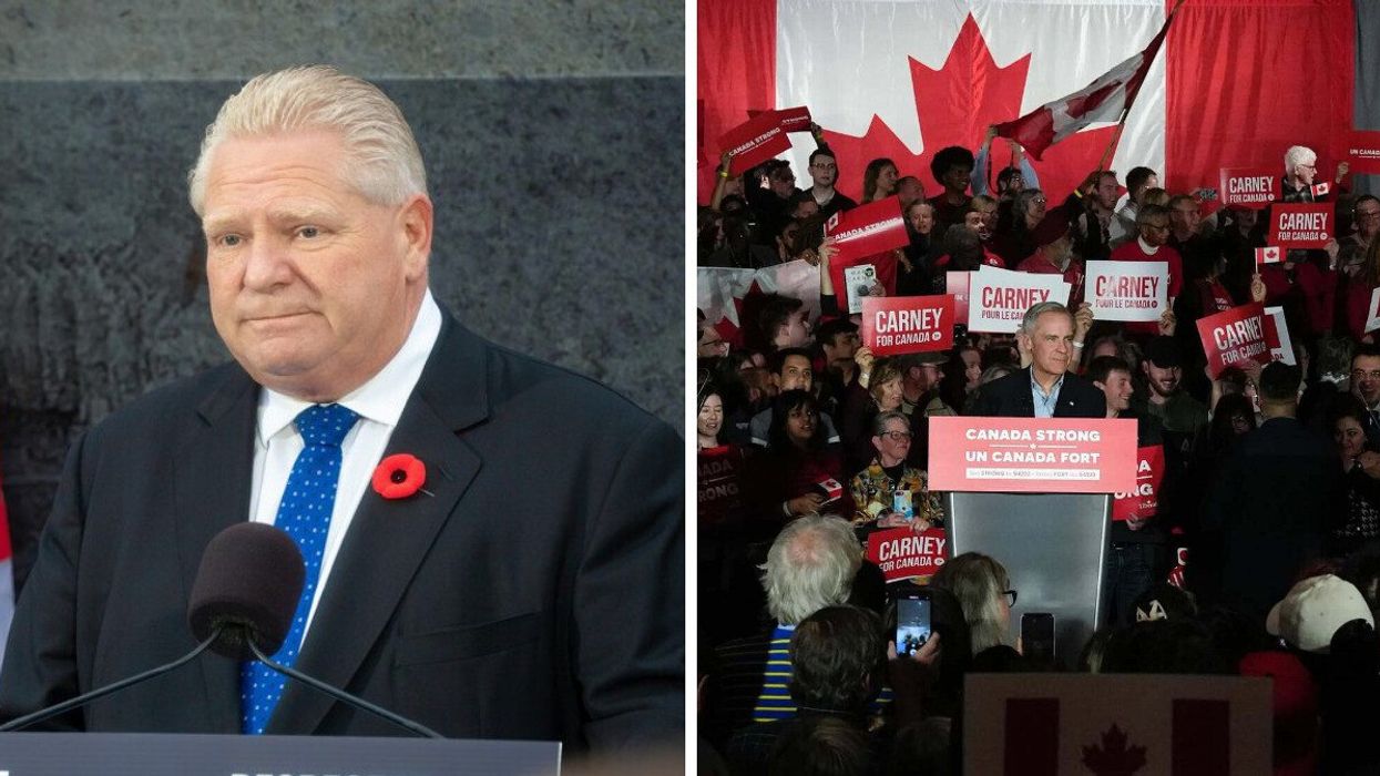 Ontario Premier Doug Ford. Right: Liberal Leader Mark Carney.