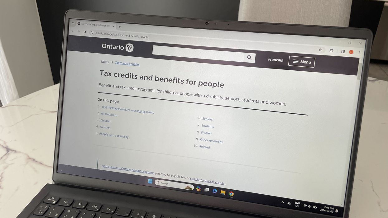 ontario tax credits and benefits site on a laptop
