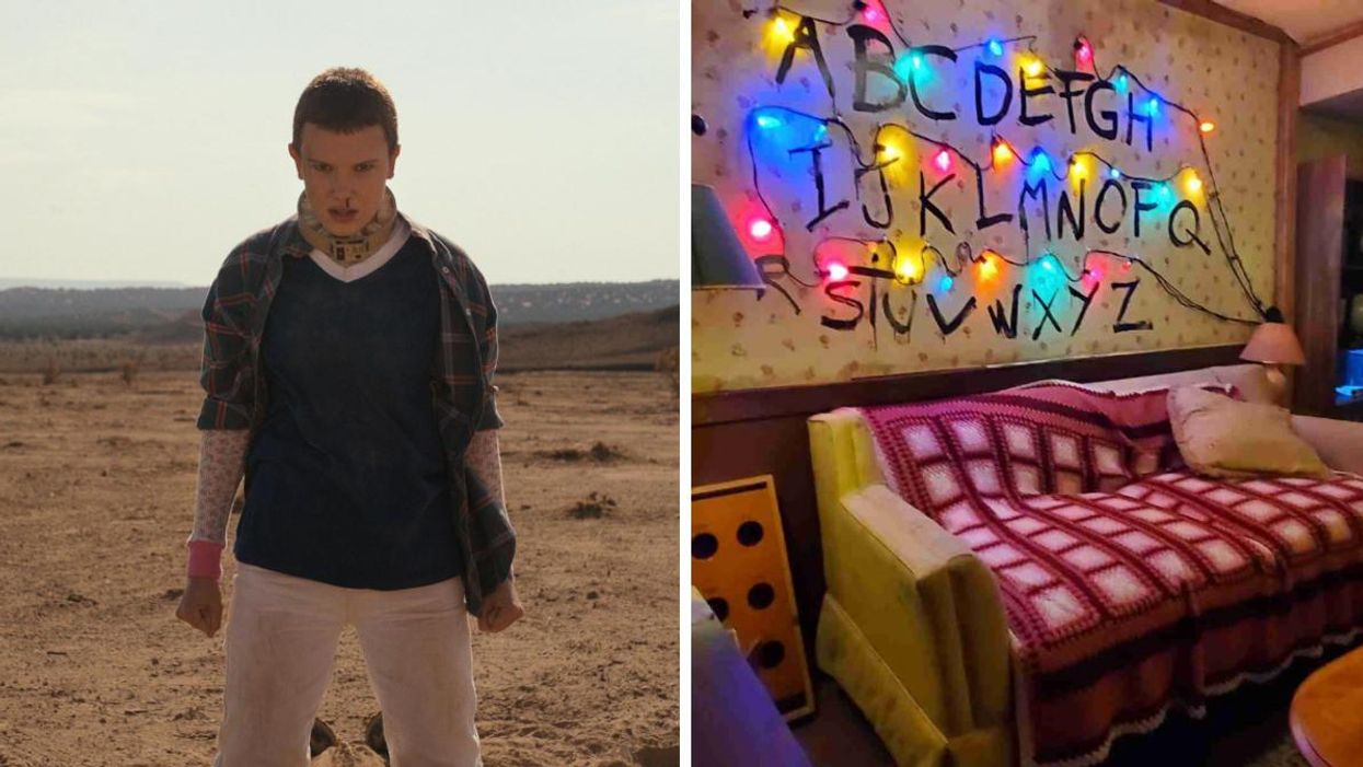 Onze de Stranger Things. Droite : Décors de Stranger Things.