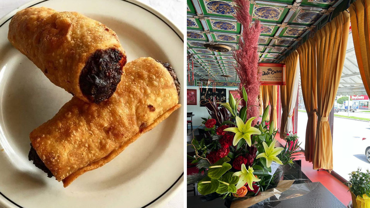 Open end egg rolls from Golden Palace. Right: Upgraded interior of Golden Palace restaurant.