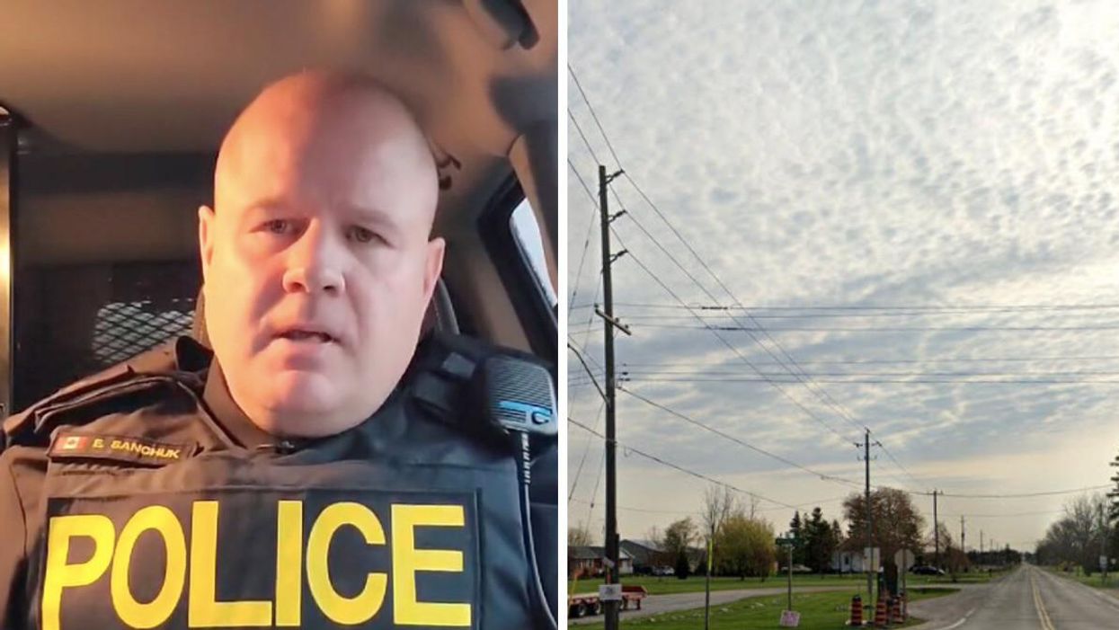 OPP Acting Sgt. Ed Sanchuk reporting. Right: Norfolk County Road 19 East.