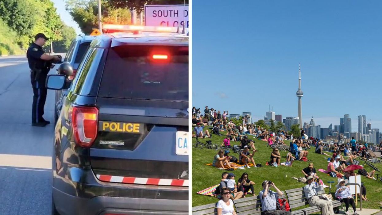 OPP cruiser. Right: Toronto during Labour Day airshow.