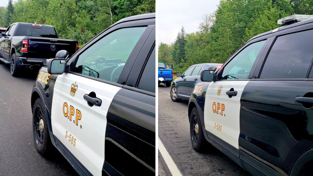 OPP pulling over a vehicle.