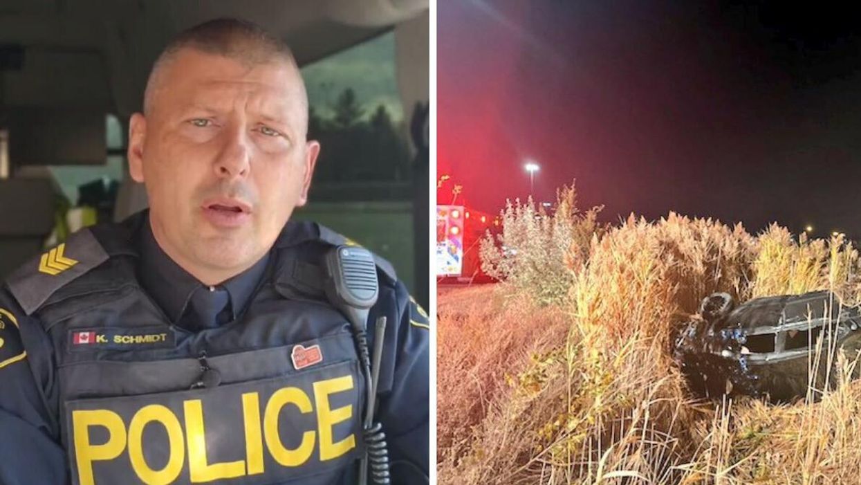 OPP Sgt Kerry Schmidt. Right: A single-vehicle crash.