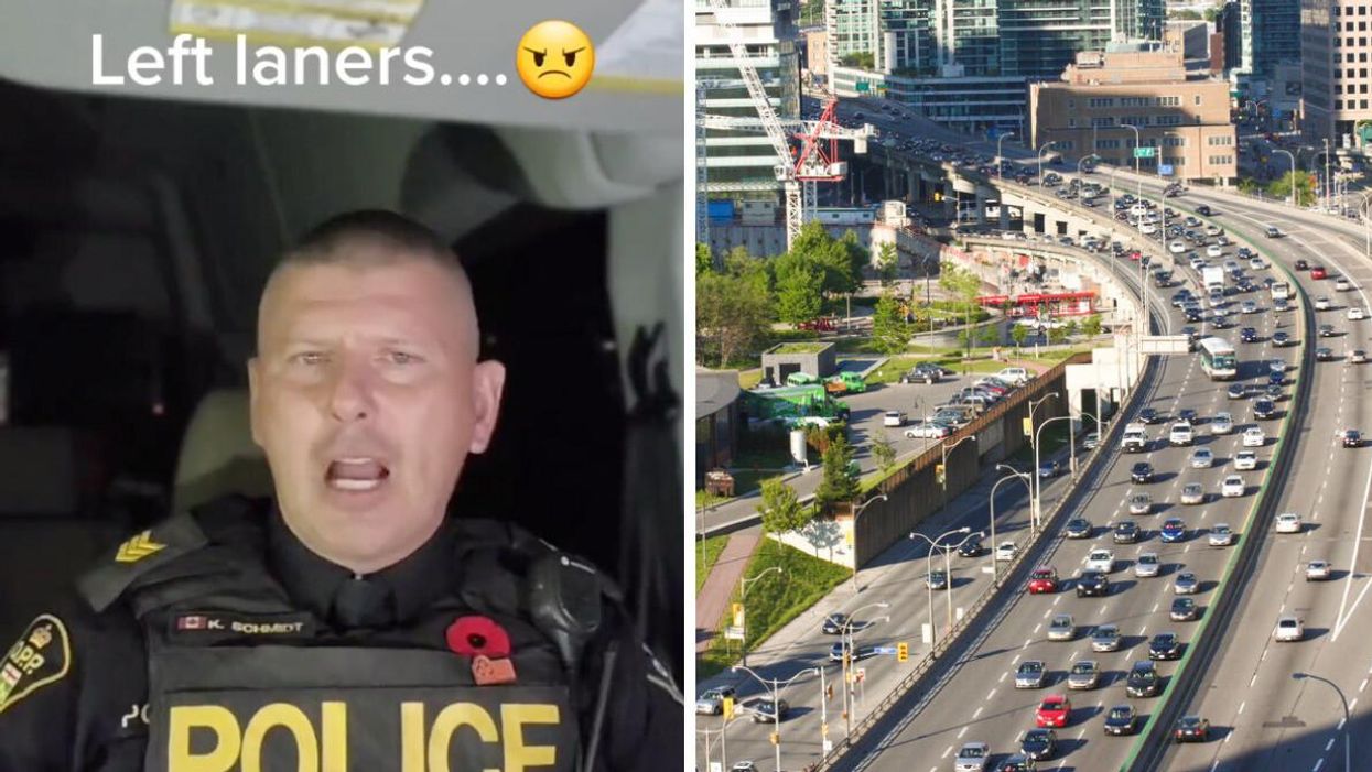 OPP Sgt. Kerry Schmidt. Right: Toronto traffic jam.