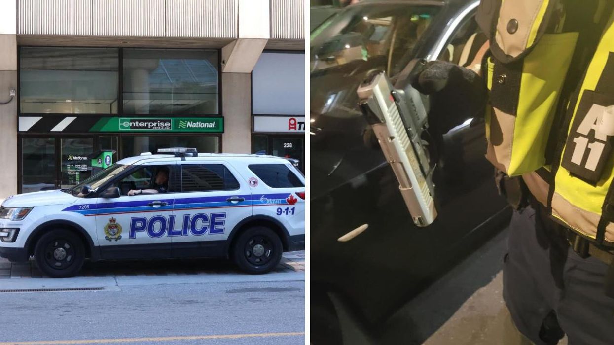 OPS vehicle. Right: A handgun seized by police.