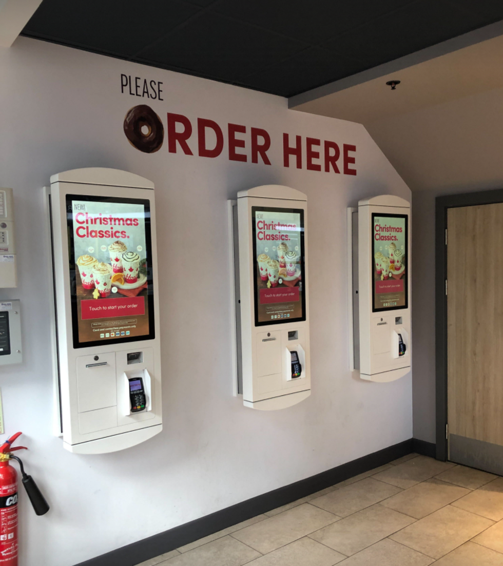 Order kiosks at a Tim Hortons in England.