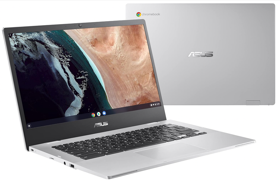 Ordinateur portable argent\u00e9 de marque Asus.