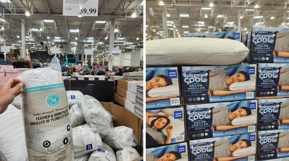 Oreiller en plume et duvet | Droite : oreiller Novaform en mousse m\u00e9moire