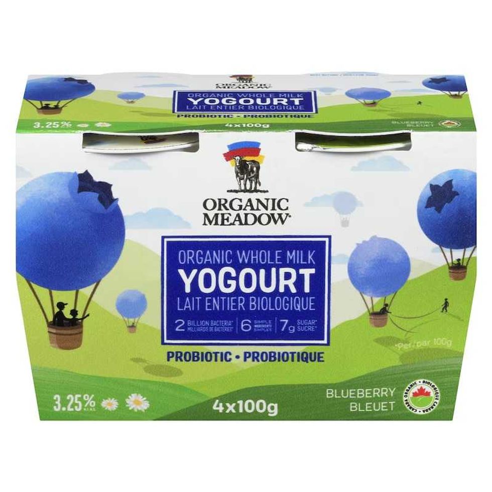 Organic Meadow Organic Whole Milk Yogourt Blueberry, 4 x 100 g.